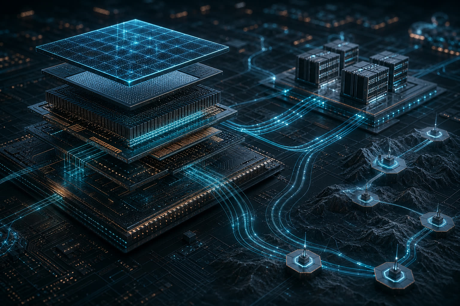 AI infrastructure in 2026 with GPUs, TPUs, and edge compute.