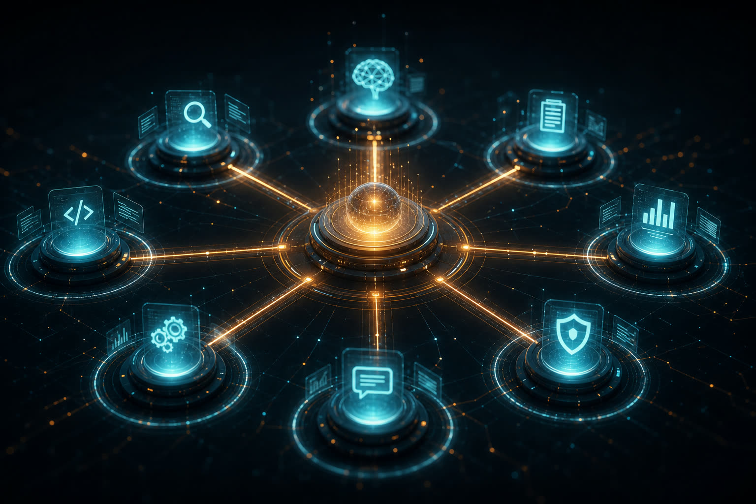 Multi-Agent AI Systems orchestrating a collaborative digital workforce of specialized enterprise agents.